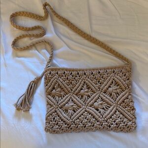 NWOT Tan Macramé Crossbody Bag